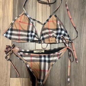Burberry Checkered Bikini in Tan and Black